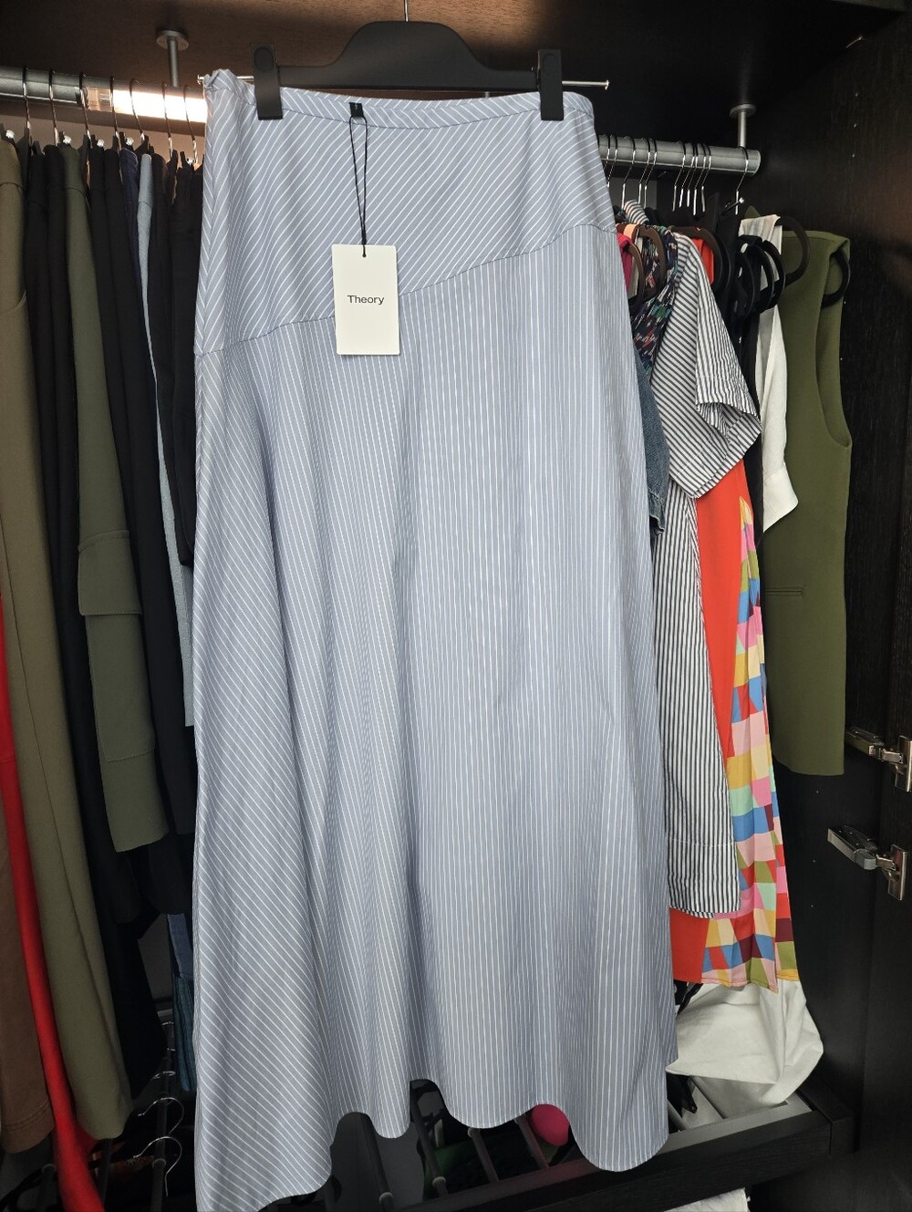Angled Yoke Skirt in Striped Cotton-Blend - Picture 8 of 11